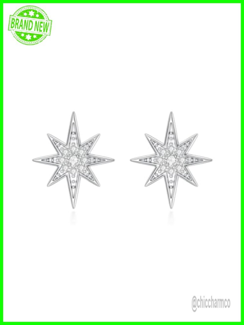 North Star Stud Earrings 925 Sterling Silver Lab Grown Diamond Jewelry for Women